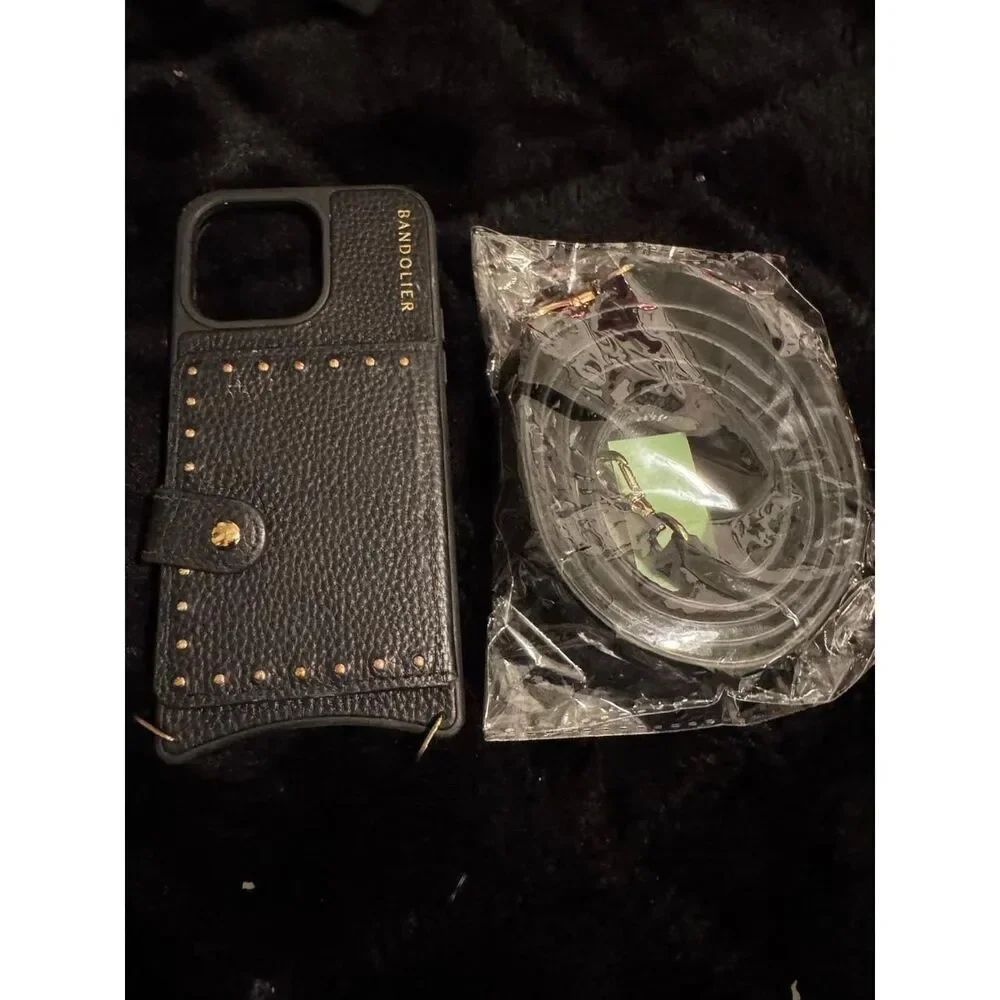 Bandolier Stevie Thick Curb Chain Leather Strap & Studded Magsafe 15pro Max Case — image 4 of 4
